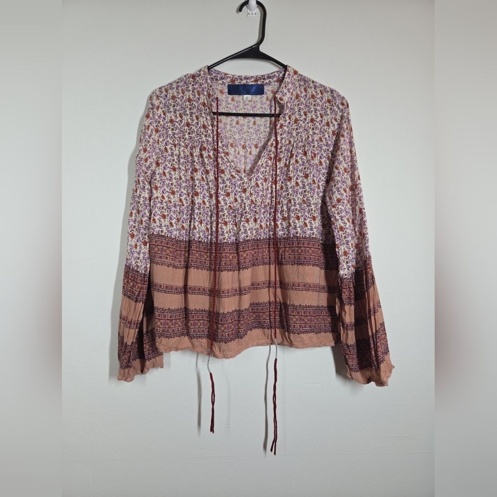 BLUE RAIN Francescas Ditsy Floral Top Small Bell Sleeves Hippie Peasant XS GUC